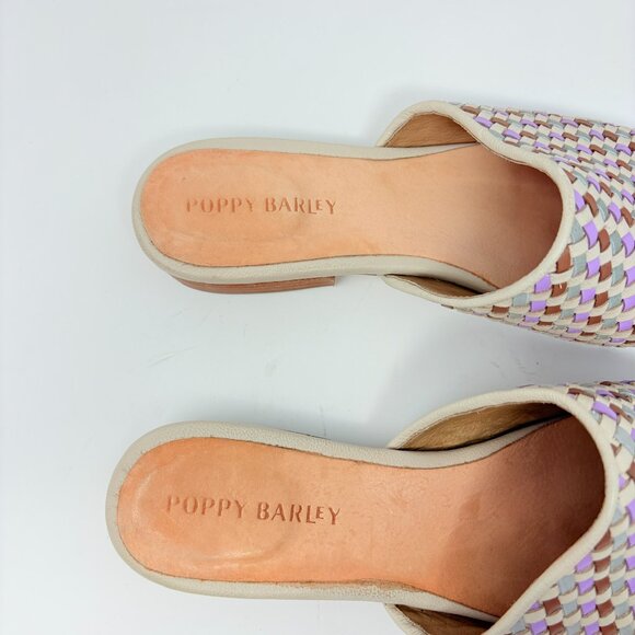 Poppy Barley Market Woven Leather Mules Purple Brown Size 8 - Picture 3 of 7